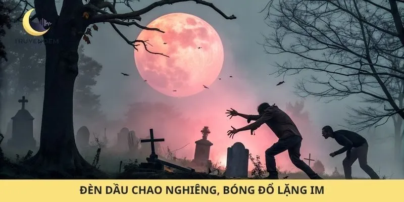 Đèn dầu chao nghiêng, bóng đổ lặng im