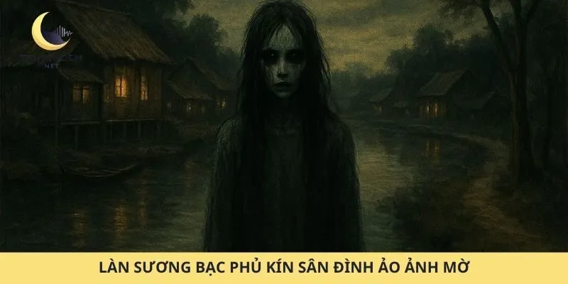 Làn sương bạc phủ kín sân đình ảo ảnh mờ